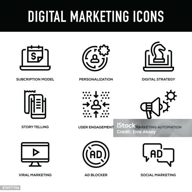 Digital Marketing Icon Set Thick Line Series Stock Illustration - Download Image Now - Customized, Advertisement, Analyzing