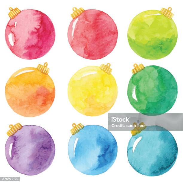 Watercolor Christmas Balls Stock Illustration - Download Image Now - Watercolor Painting, Christmas Ornament, Christmas