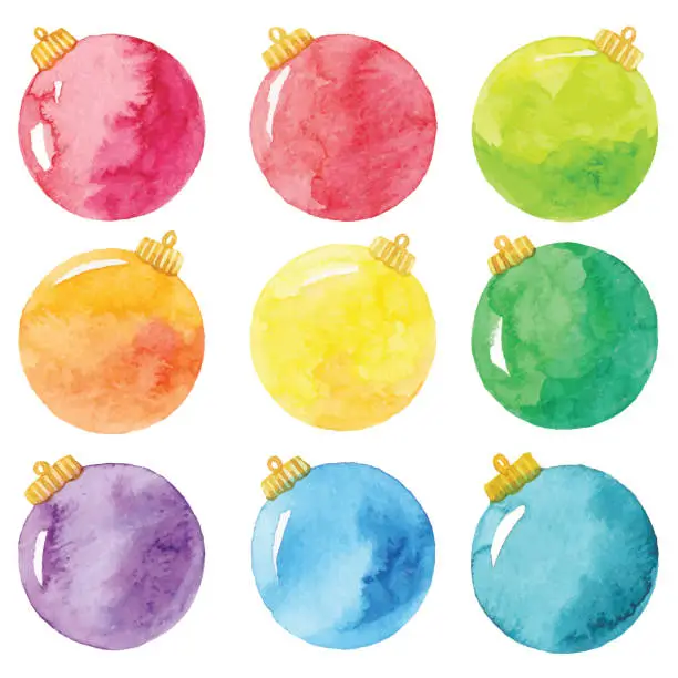 Vector illustration of Watercolor Christmas balls