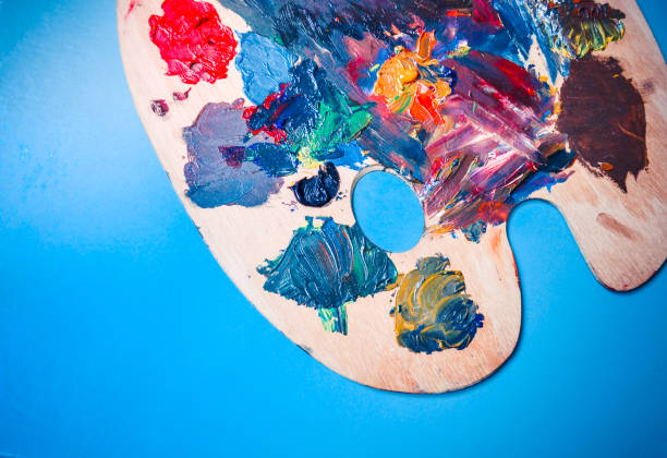 istock Palette with strokes of colors on a blue background 876974992
