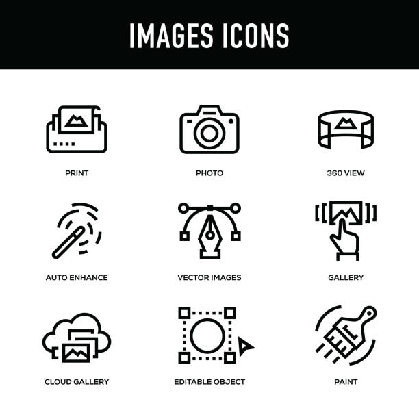 ilustrações de stock, clip art, desenhos animados e ícones de images icon set - thick line series - art museum symbol computer icon
