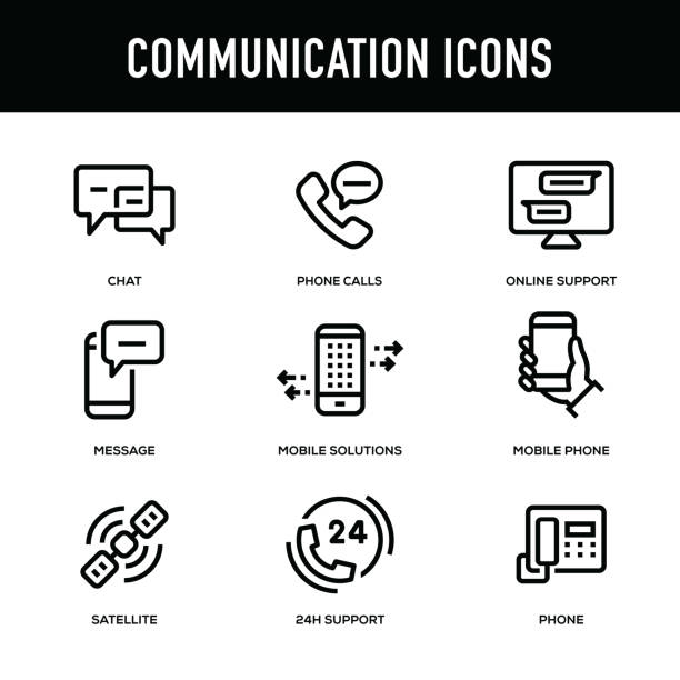 통신 아이콘 세트-두꺼운 라인 시리즈 - text messaging e mail mobile phone symbol stock illustrations
