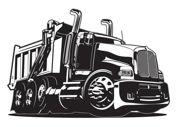 ilustrações, clipart, desenhos animados e ícones de vector cartoon caminhão de descarga - truck semi truck silhouette vector