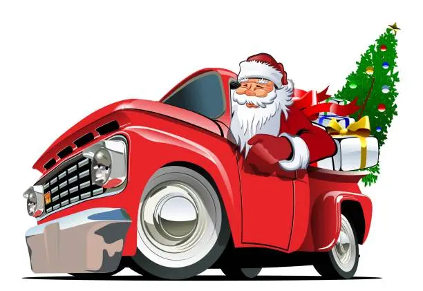 Vector illustration of Cartoon retro Christmas pickup