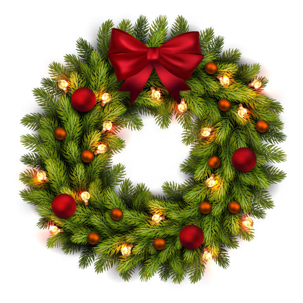istock Christmas greeting card and background. Christmas wreath with bulbs and red, orange balls. Vector Vector illustration. 876991238