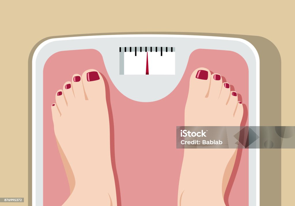 Feet on bathroom scale Weight Scale stock vector