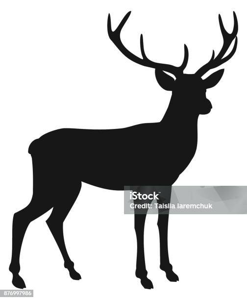 Deer Silhouette Isolated On White Background Vector Illustration Stock Illustration - Download Image Now