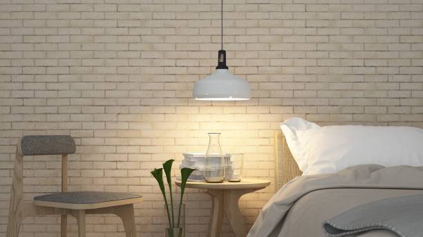 istock Bedroom room interior space corner of bed and Decorative wall in hotel - 3d rendering minimal style 876998706