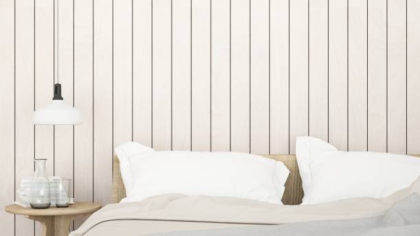 istock Bedroom room interior space corner of bed and Decorative wall in hotel - 3d rendering minimal style 876998836
