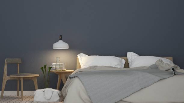 istock Bedroom room interior space corner of bed and Decorative wall in hotel - 3d rendering minimal style 876998872