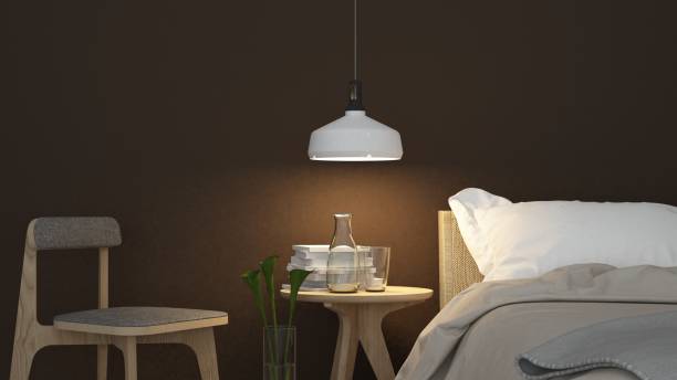 istock Bedroom room interior space corner of bed and Decorative wall in hotel - 3d rendering minimal style 876998972