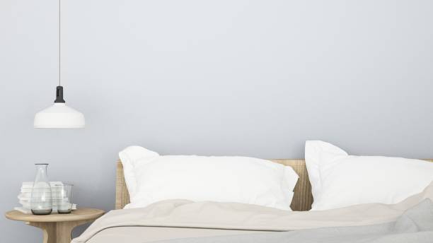 istock Bedroom room interior space corner of bed and Decorative wall in hotel - 3d rendering minimal style 876998992