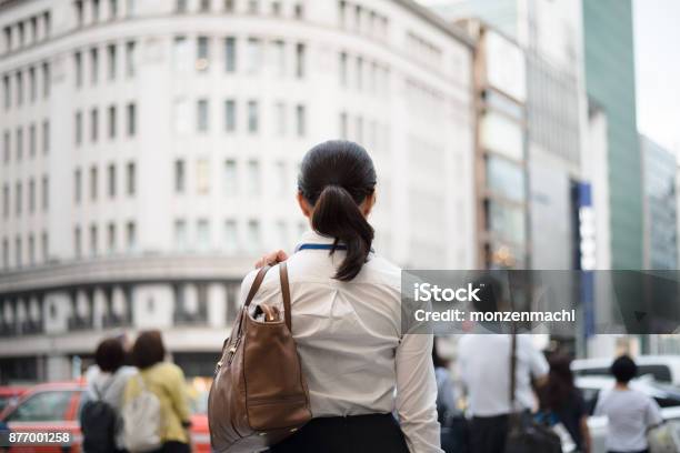 Back Shot Of Walking Businesswoman In Ginza Stock Photo - Download Image Now - Rear View, Women, Only Women