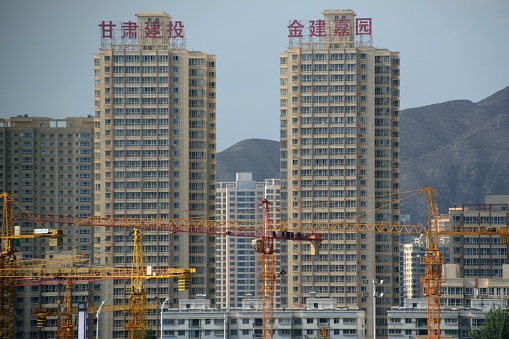 Building constructions in Lanzhou, the fast growing capital city of Gansu province, China