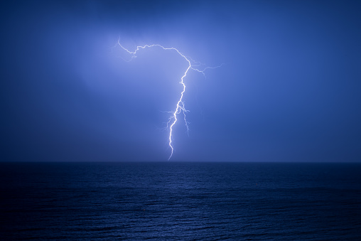 Lightning strike at sea, taken at Canford Cliffs, Bournemouth.