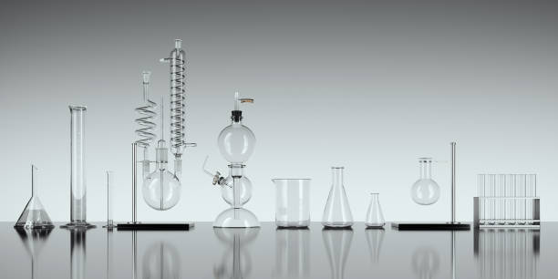 istock Glass chemistry lab equipment on white background. 3d rendering 877006578