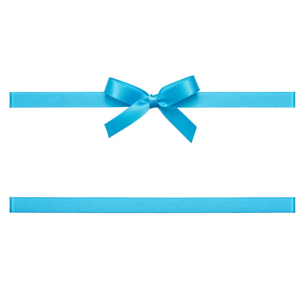 istock Blue gift ribbon tied in a bow on white background, cut out top view 877009924