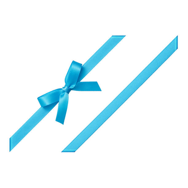 nastro regalo blu legato a prua su sfondo bianco, ritaglia la vista dall'alto - blue bow foto e immagini stock