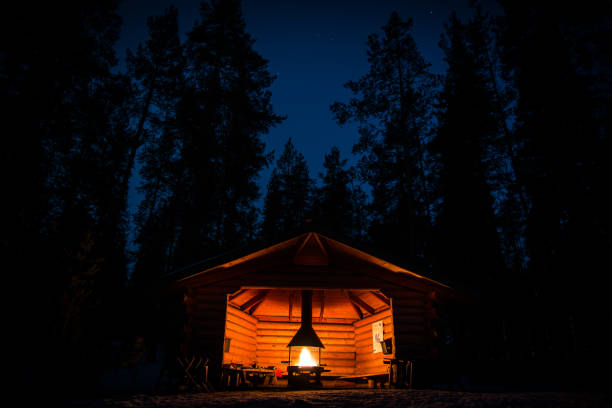 istock Fire burning in a small hut in the woods 877011010