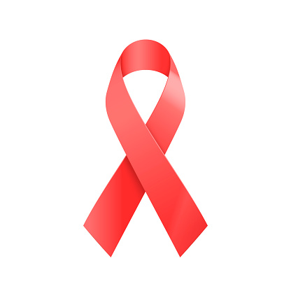 Realistic red ribbon. World aids day symbol isolated on white. Vector illustration