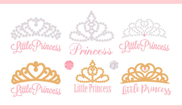 ilustrações de stock, clip art, desenhos animados e ícones de a set of small diadems. vector design element for royal party ( baby, bridal shower; wedding: birthday) princess gold crown with gem. - royal baby