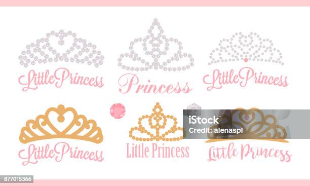 A Set Of Small Diadems Vector Design Element For Royal Party Princess Gold Crown With Gem Stock Illustration - Download Image Now