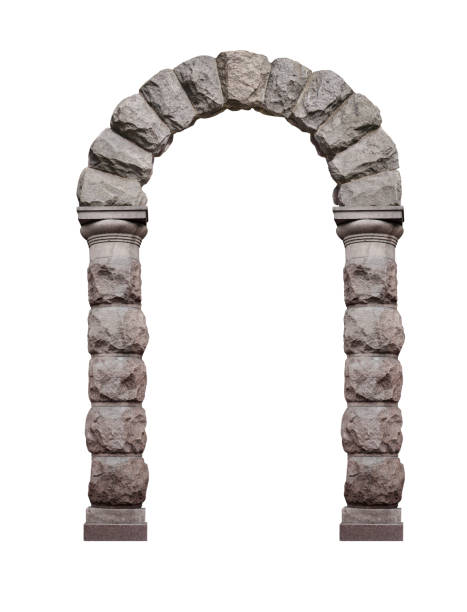 antico arco architettonico di ruggine di pietra isolato su sfondo bianco - arch foto e immagini stock