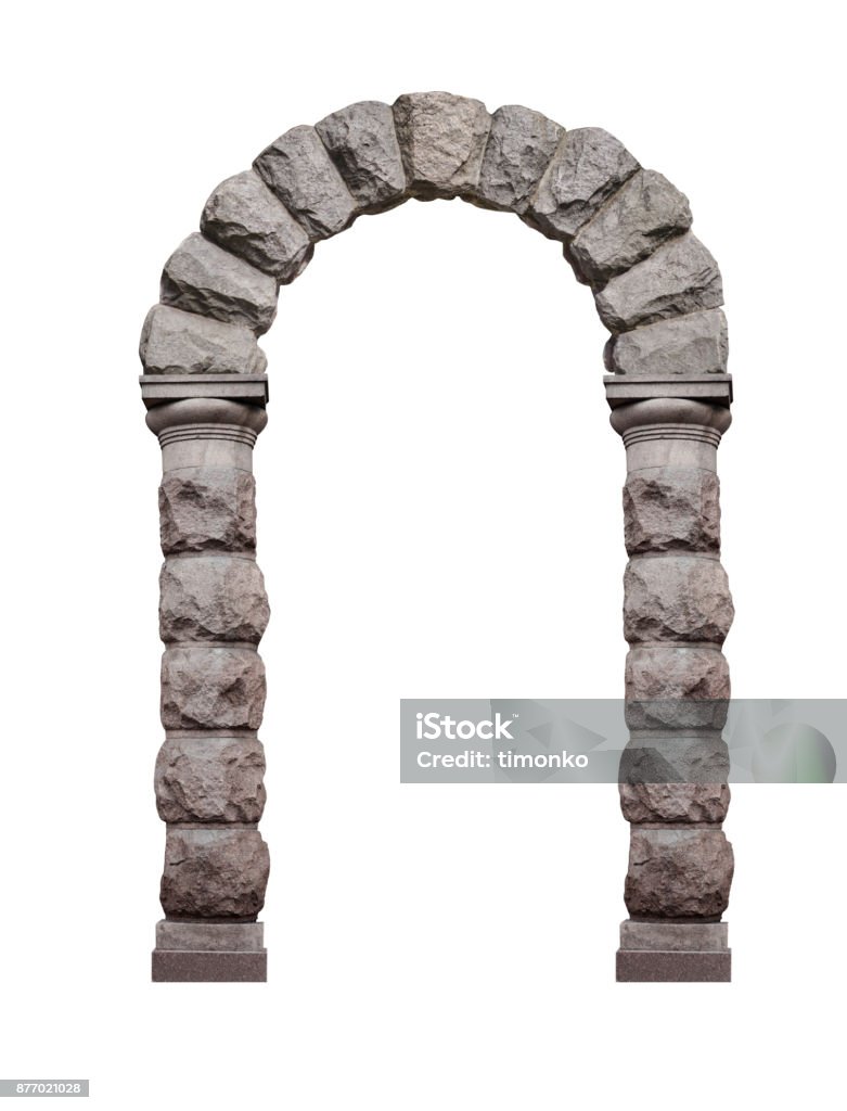 Ancient architectural arch of stone rust isolated on white background Ancient architectural arch of stone rust isolated on white background. Stone Material Stock Photo
