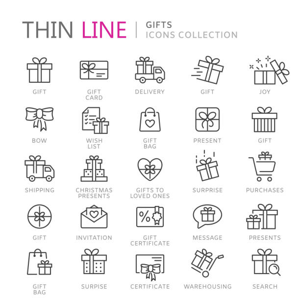 Collection of gifts thin line icons Collection of gifts thin line icons. Vector eps 10 computer birthday stock illustrations