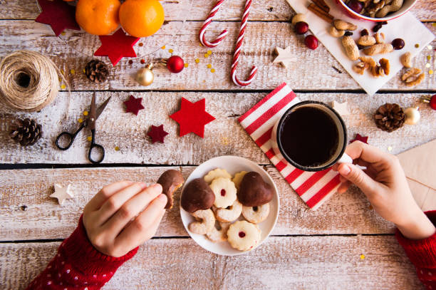 istock Christmas composition on a wooden background. 877024060