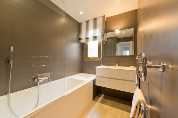 istock Design of modern luxury bathroom interior. 877026392