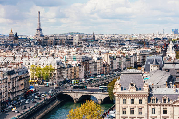 istock High angle view of Seine River with Eiffel Tower in the background 877030098