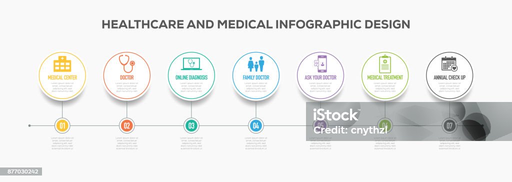 Healthcare and Medical Infographics Timeline Design with Icons Healthcare And Medicine stock vector