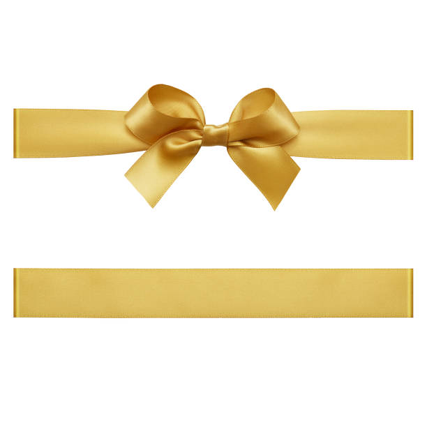 istock Gold gift ribbon tied in a bow on white background, cut out 877031006