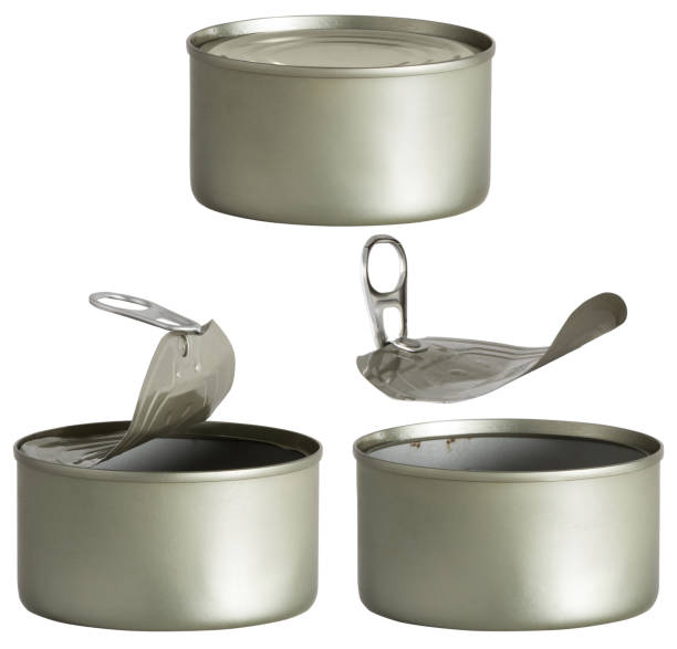 lata, aberta e fechada cansб lata metal branco isolado - can canned food container cylinder - fotografias e filmes do acervo