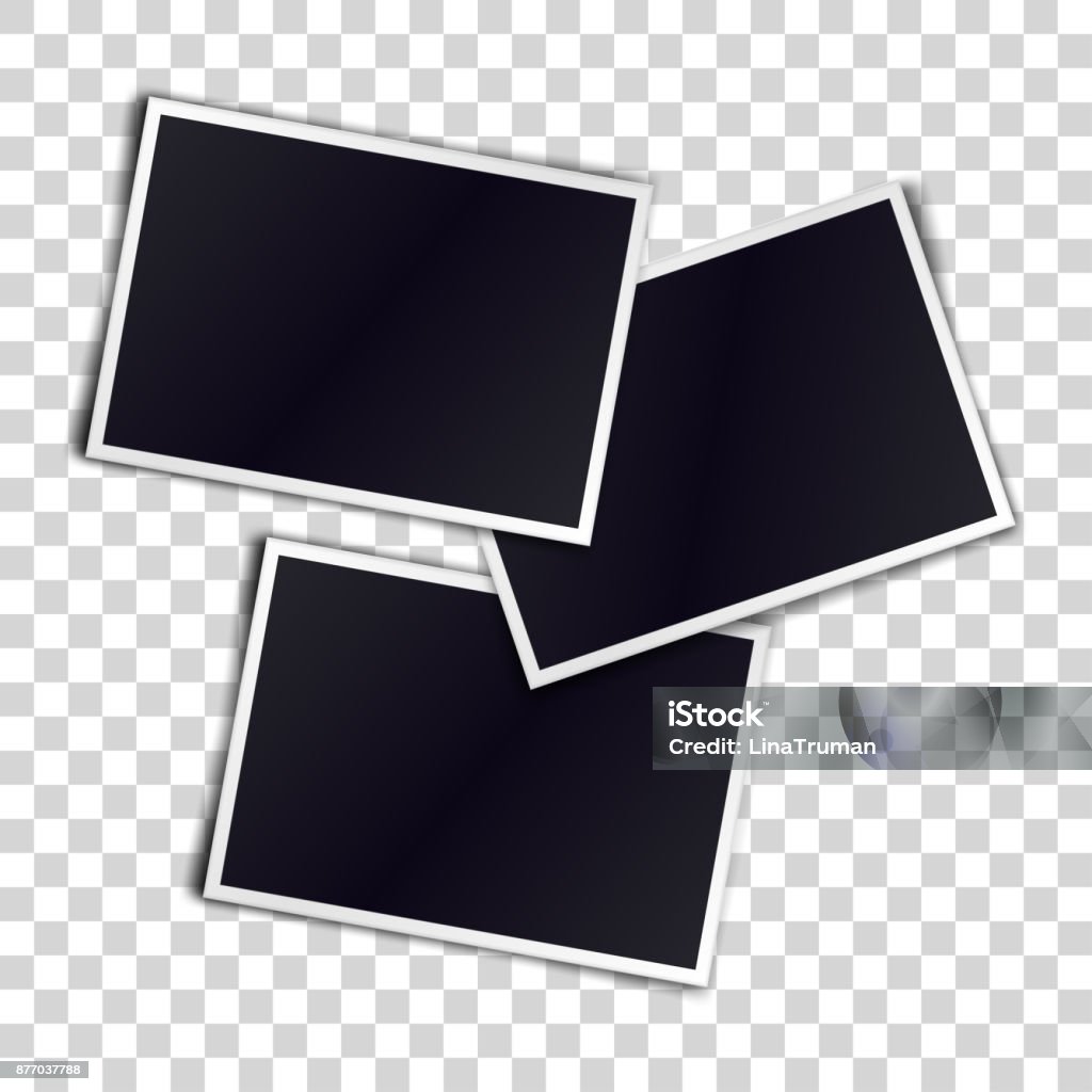 Three photorealistic blank retro photo frames over transparent background. Vector illustration. Three photorealistic blank retro photo frames over transparent background. Vector illustration Image Montage stock vector