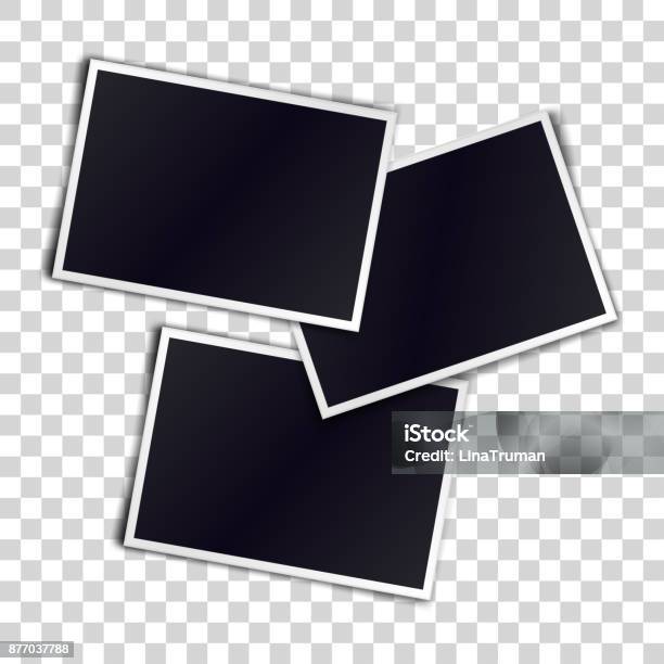 Three Photorealistic Blank Retro Photo Frames Over Transparent Background Vector Illustration Stock Illustration - Download Image Now