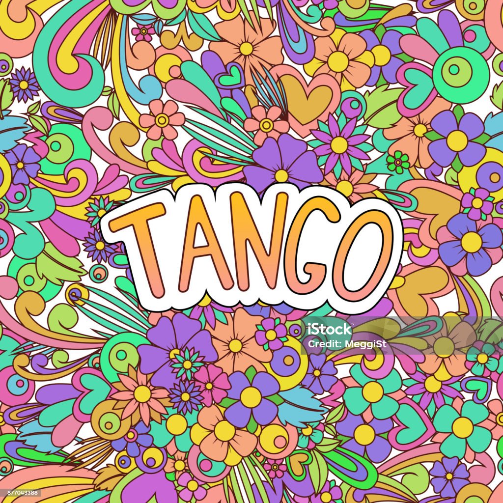 Pattern Tango Tango Tangle Pattern Doodle Dance Background With Flowers Stock ...