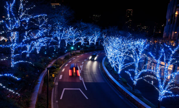 roppongi cena festival de noite de luz azul no ano novo - roppongi hills - fotografias e filmes do acervo