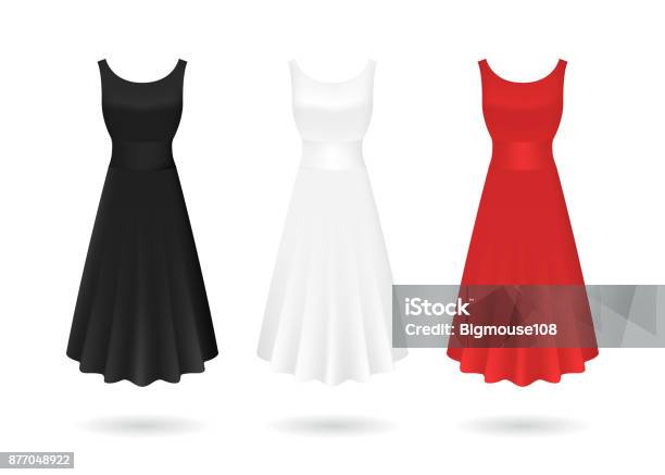 Realistic Detailed 3d Women Dress Mock Up Set Vector Stock Illustration - Download Image Now