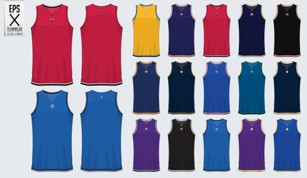 basketball-einheitliche template-design. tank-top t-shirt modell für basketball-club. ansicht von vorne und hinten sport trikot anzeigen vektor - basketball trikot stock-grafiken, -clipart, -cartoons und -symbole