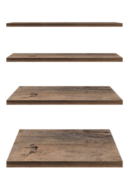 Wooden shelf template set isolated on white background with clipping path. For decorated interior or montage of your product on shelf. Wooden shelf template set isolated on white background with clipping path. For decorated interior or montage of your product on shelf. shelf stock pictures, royalty-free photos & images
