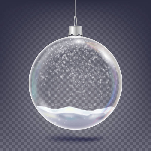 Christmas Ball Vector. Classic Xmas Tree Glass Decoration Element. Shining Snow, Snowflake. 3D Realistic. Isolated On Transparent Background Illustration Christmas Ball Vector. Classic Xmas Tree Glass Decoration Element. Shining Snow, Snowflake. 3D Realistic. Isolated christmas ornament stock illustrations