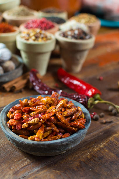 istock Red hot chili pepper dried on wooden background 877068950