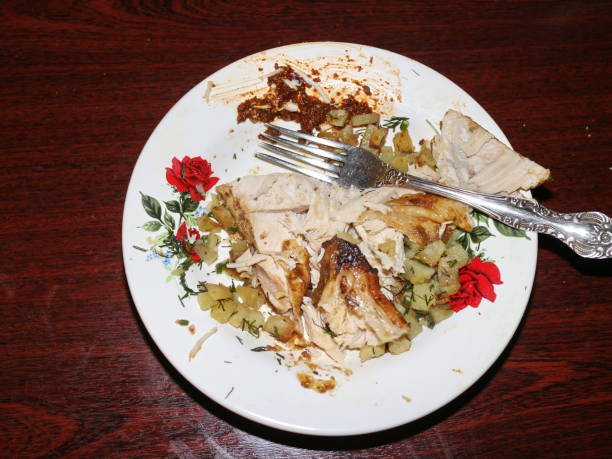 istock stewed chicken, fried potatoes, ketchup in a plate on the table 877072530