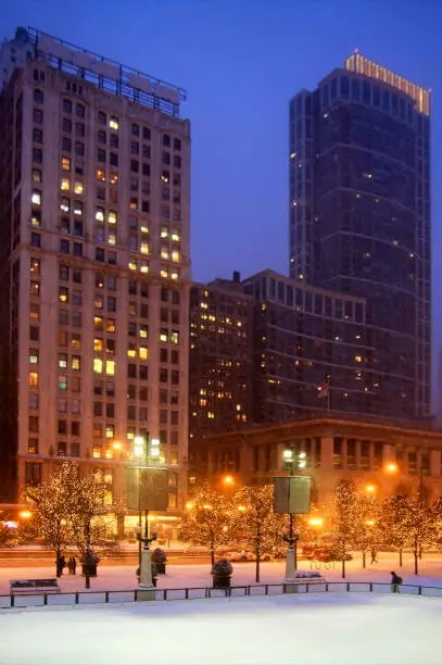 Photo of Beautiful winter night in Chicago. Urban architecture background.