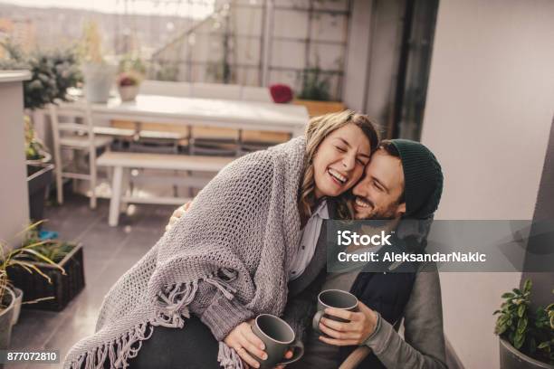 Romantic Date On Our Rooftop Garden Stock Photo - Download Image Now - Winter, Couple - Relationship, Coffee - Drink