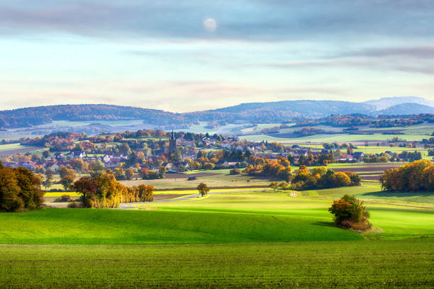 small town in a valley on bavaria countryside small idyllic town in a valley on bavaria countryside bavaria stock pictures, royalty-free photos & images