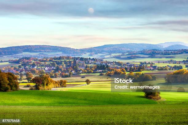 Small Town In A Valley On Bavaria Countryside Stock Photo - Download Image Now - Landscape - Scenery, Bavaria, Scenics - Nature