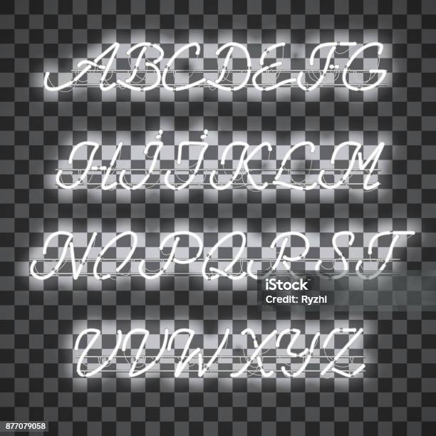 White Script Glowing White Neon Uppercase Script Font Stock Illustration - Download ...